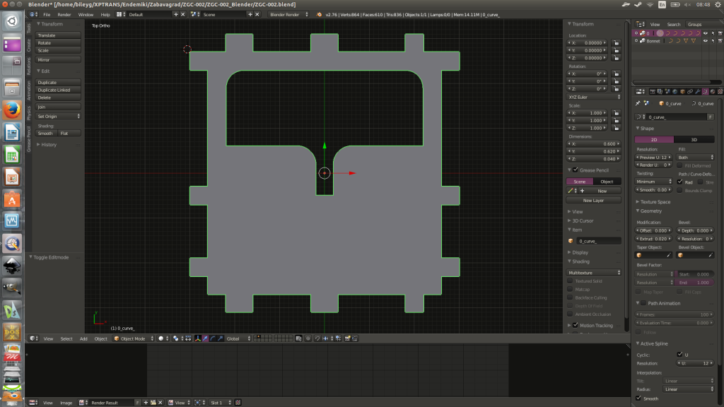 Blender3d successfully imported the dxf template.