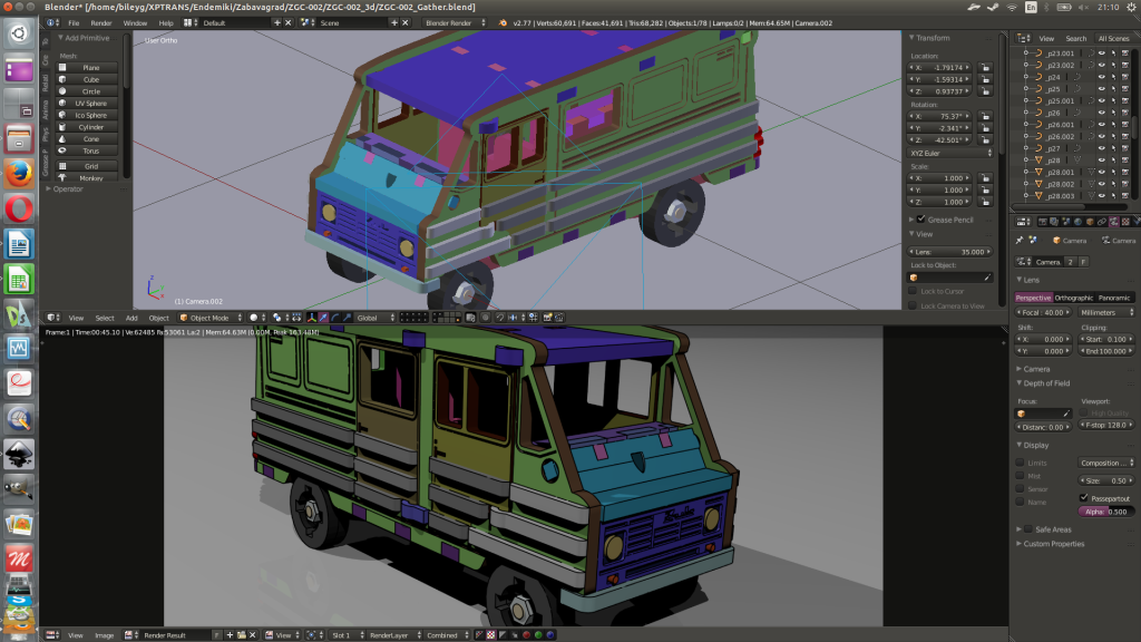 Blender3d screenshot. Final assemblage. And technical rendering.