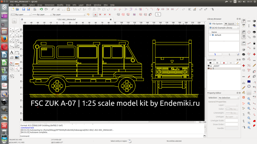 QCAD Screenshot. General drawing of a product.